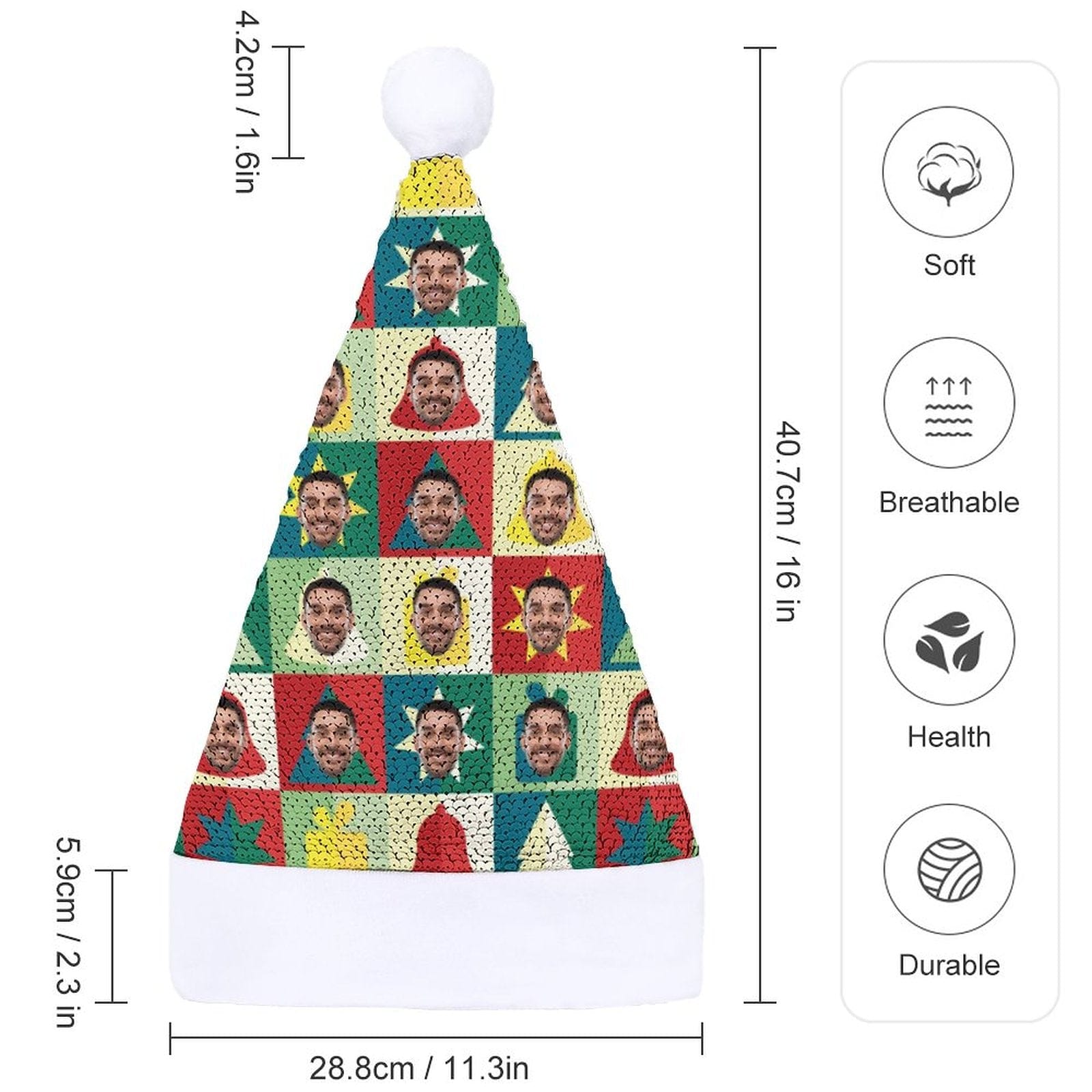Custom Custom Face Christmas Lattice Sequin Christmas Santa Hat - YesCustom