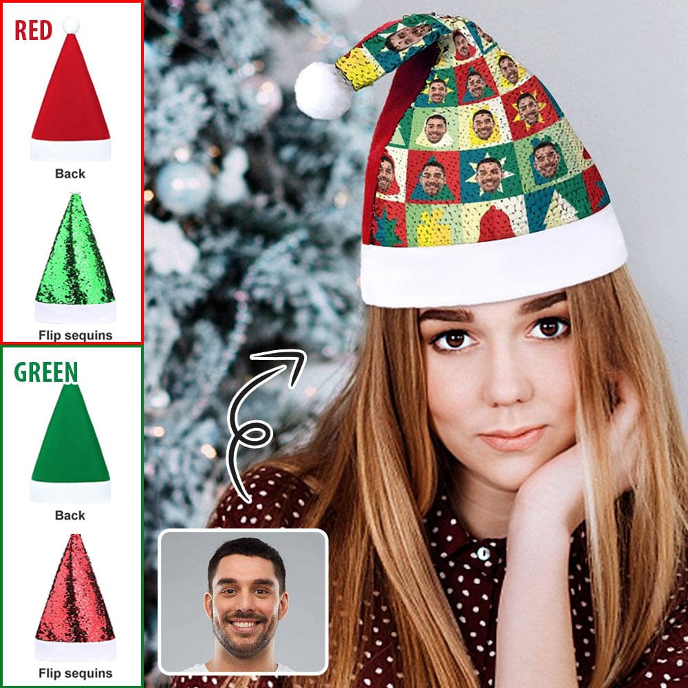 Custom Custom Face Christmas Lattice Sequin Christmas Santa Hat - YesCustom