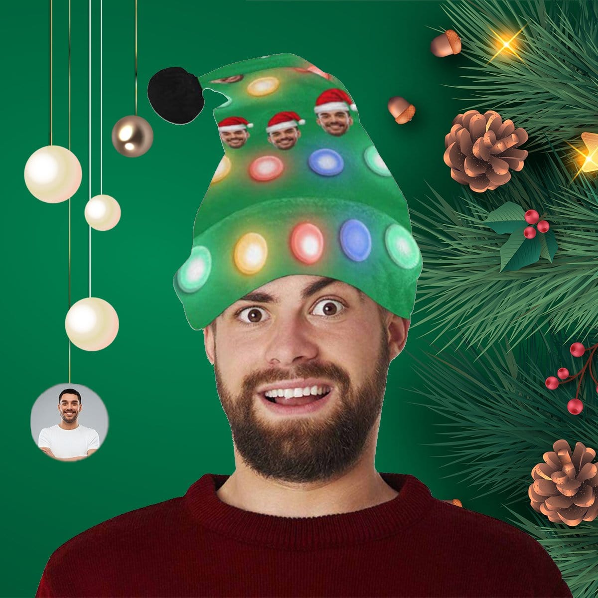 Custom Custom Face Christmas Light Santa Hat - YesCustom