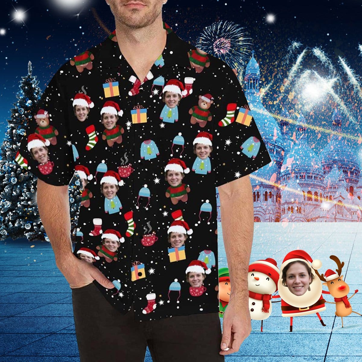 Custom Custom Face Christmas Men's All Over Print Hawaiian Shirt - YesCustom