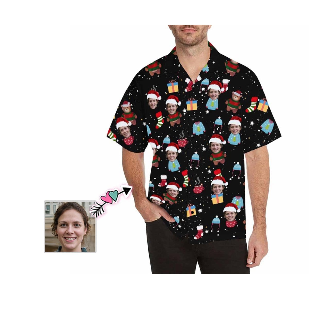 Custom Custom Face Christmas Men's All Over Print Hawaiian Shirt - YesCustom
