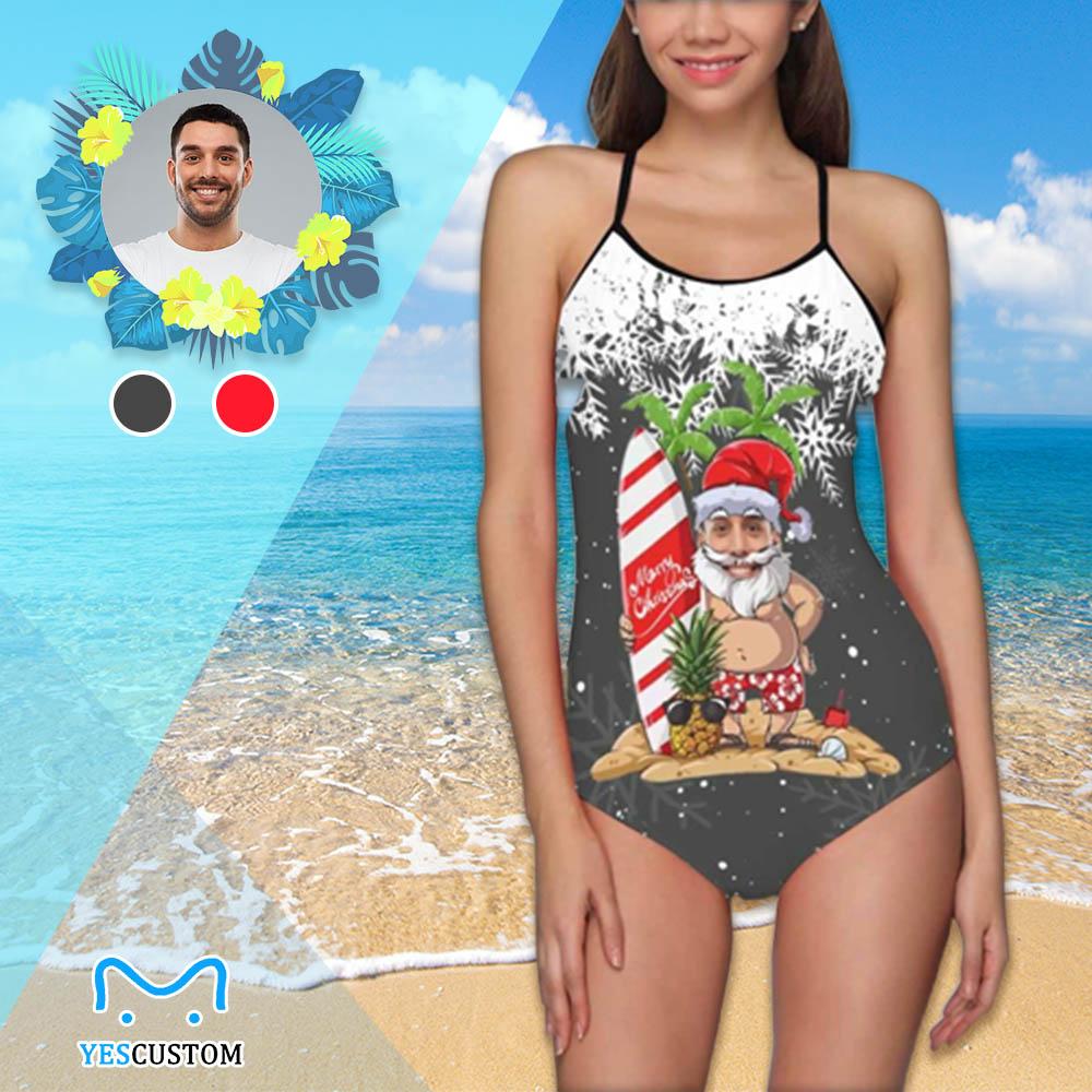 Custom Custom Face Christmas Party Swimsuit Personalized Women's Slip One Piece Bathing Suit Celebrate Holiday Party - YesCustom