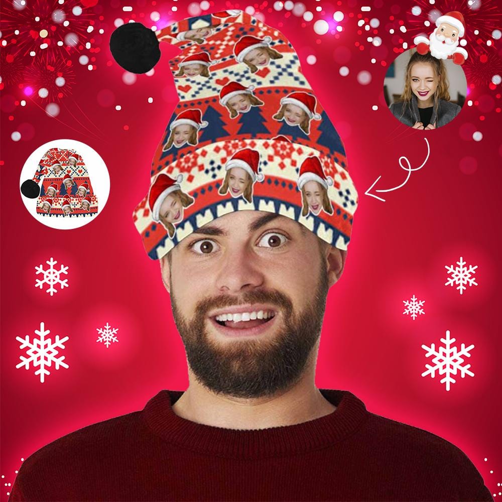 Custom Custom Face Christmas Pattern Santa Hat - YesCustom