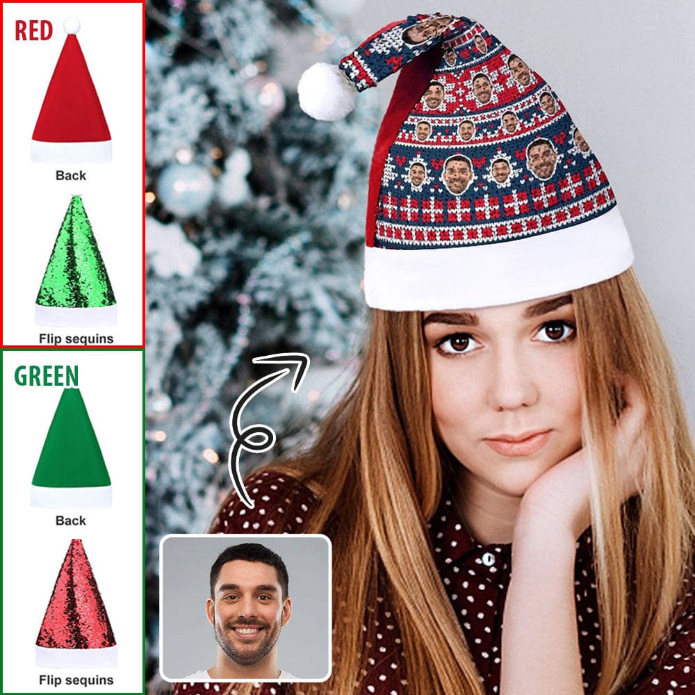 Custom Custom Face Christmas Pattern Sequin Christmas Santa Hat - YesCustom