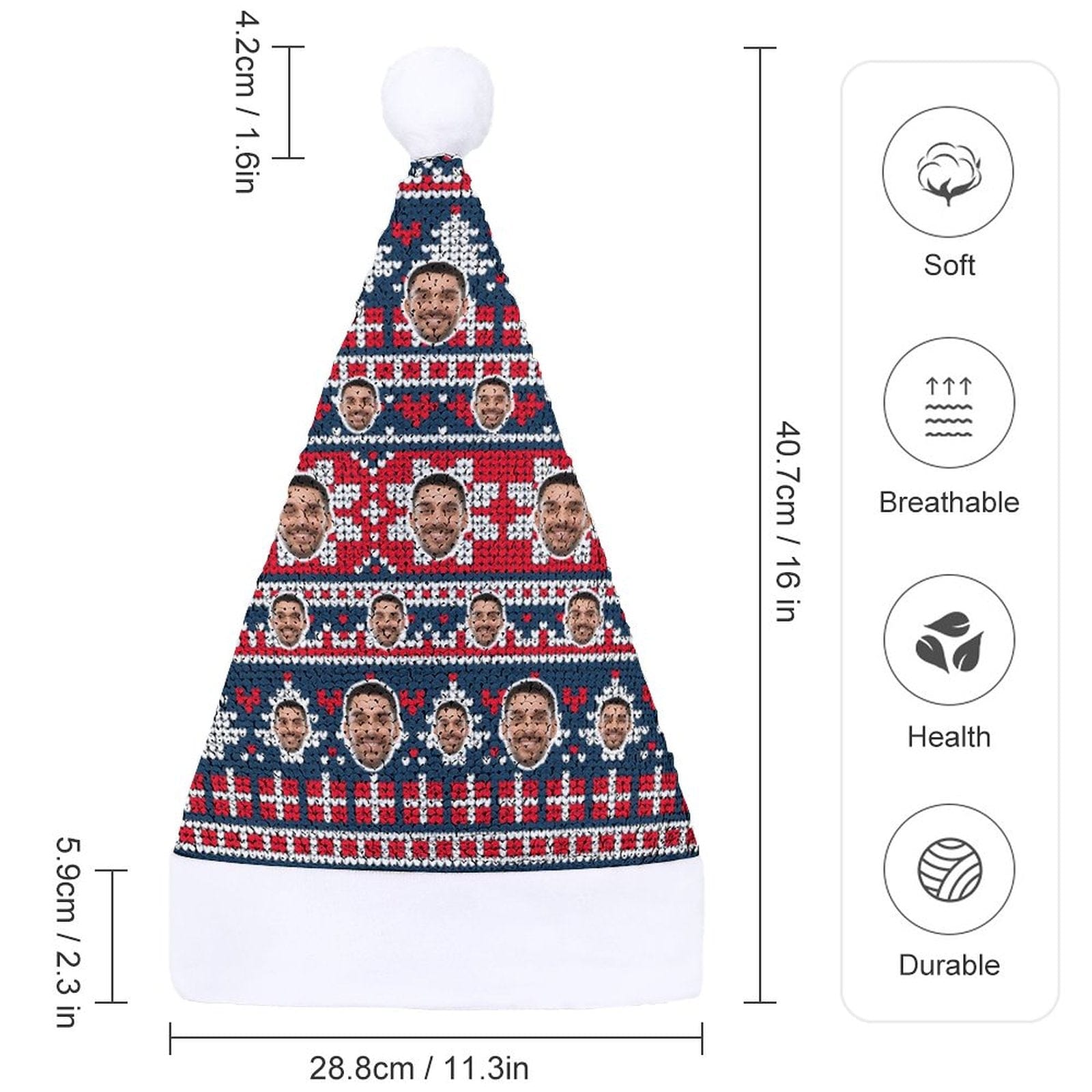 Custom Custom Face Christmas Pattern Sequin Christmas Santa Hat - YesCustom