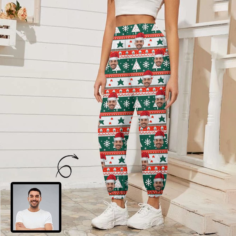 Custom Custom Face Christmas Pattern Women's Jogger Casual Trousers Elastic Waist Sports Pants With Pocket - YesCustom