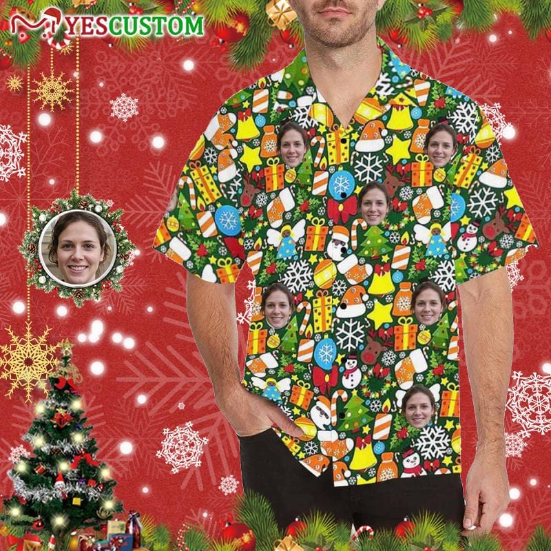 Custom Custom Face Christmas Patterns Men's All Over Print Hawaiian Shirt - YesCustom