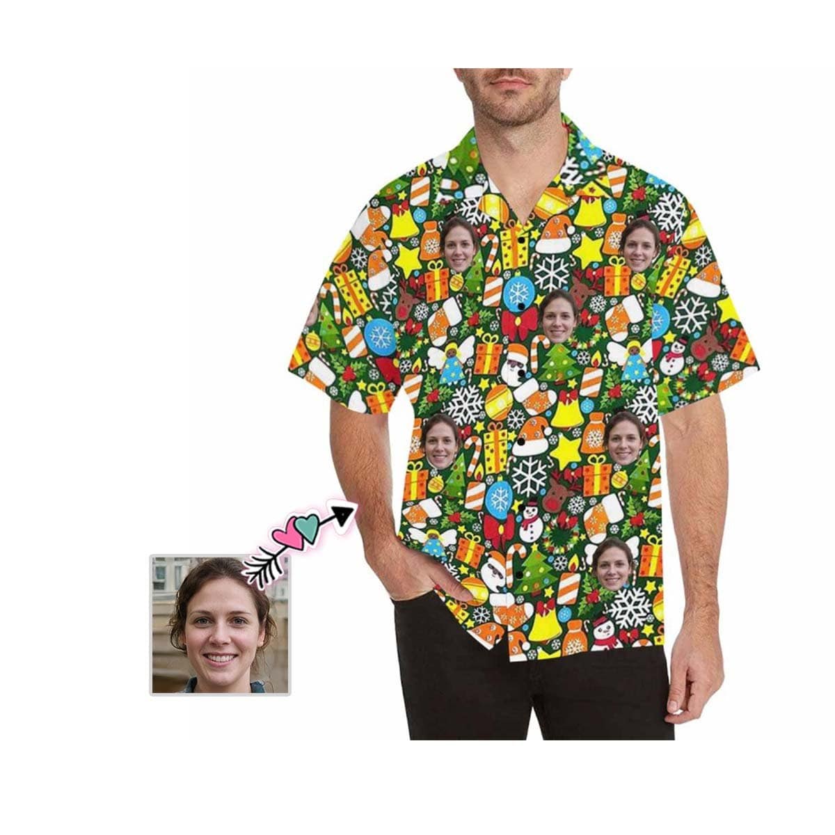 Custom Custom Face Christmas Patterns Men's All Over Print Hawaiian Shirt - YesCustom