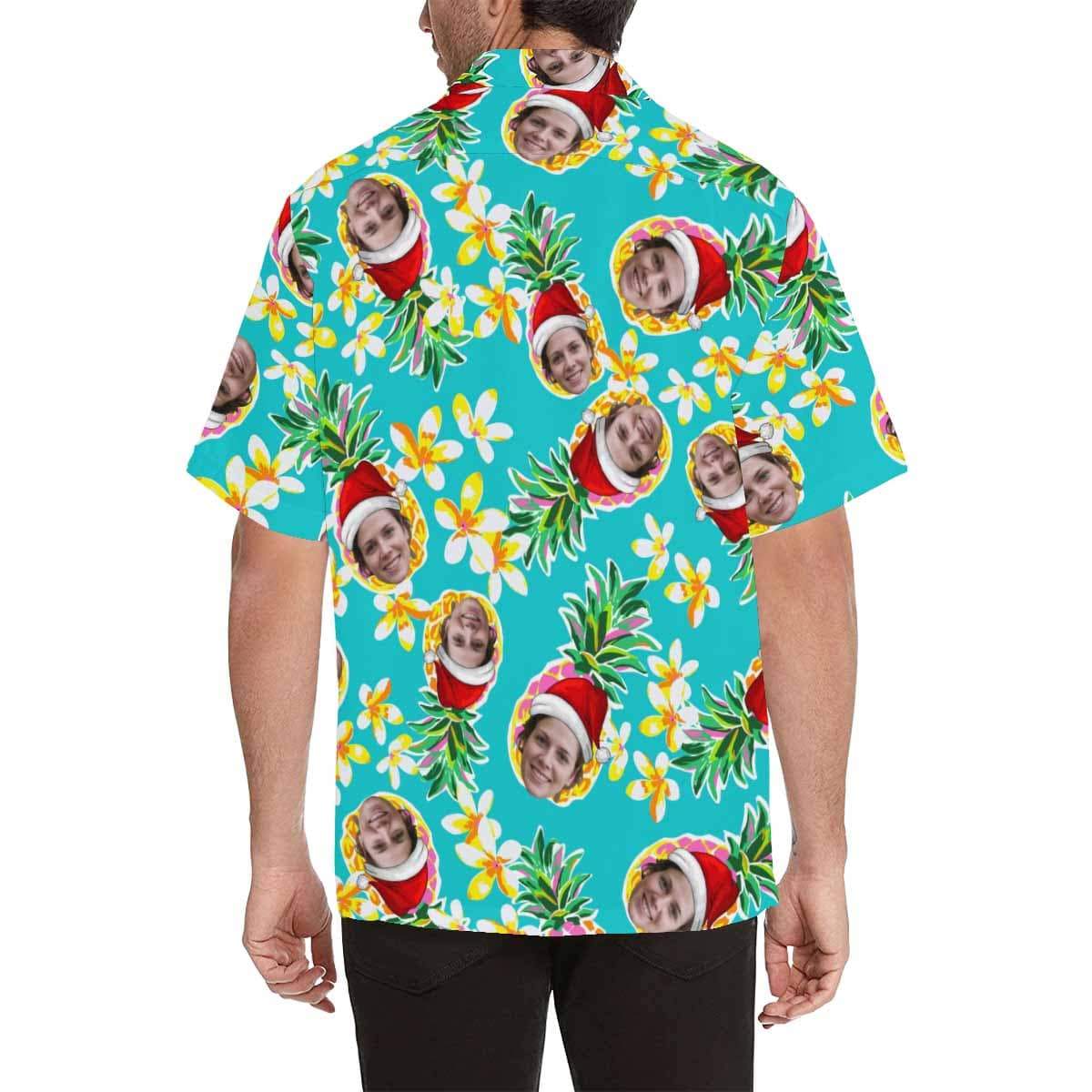 Custom Custom Face Christmas Pineapple Flower Men's All Over Print Hawaiian Shirt - YesCustom