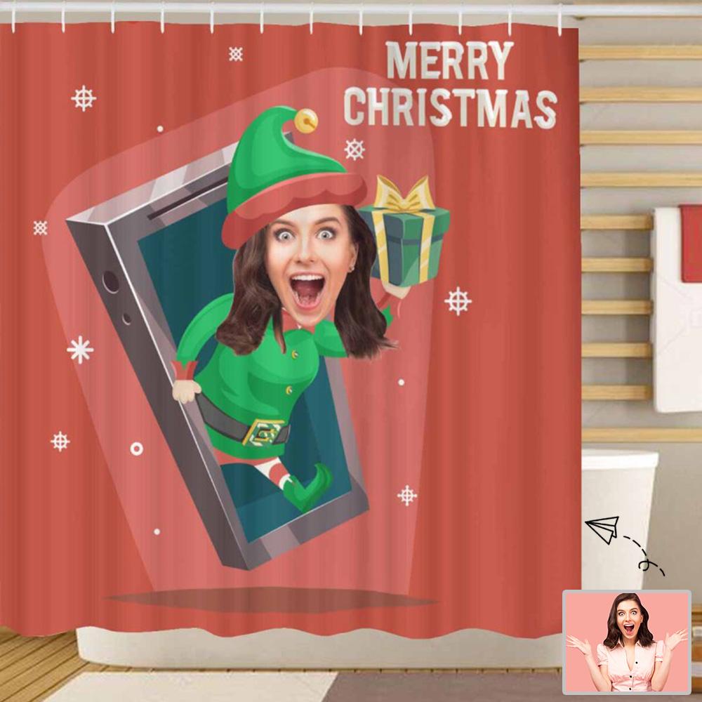 Custom Custom Face Christmas Present Is Coming Shower Curtain 72"x72" - YesCustom