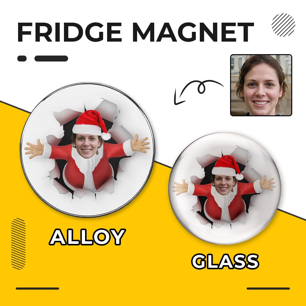 Custom Custom Face Christmas Red Hat Refrigerator Magnetic and Glass Sticker Round Shape Waterproof Personalized Fridge Magnets Beautiful Decorative Home Kitchen Magnet - YesCustom