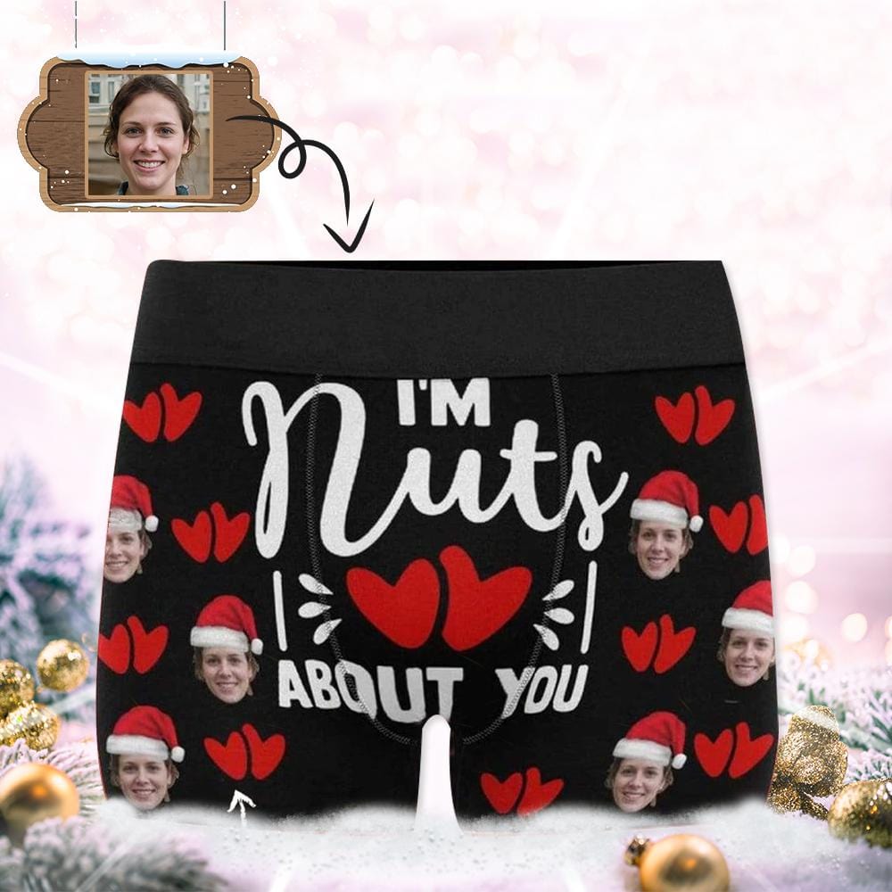 Custom Custom Face Christmas Red Men's Print Boxer Briefs Personalized Underwear with Face for Men-I'm Nuts About You - YesCustom