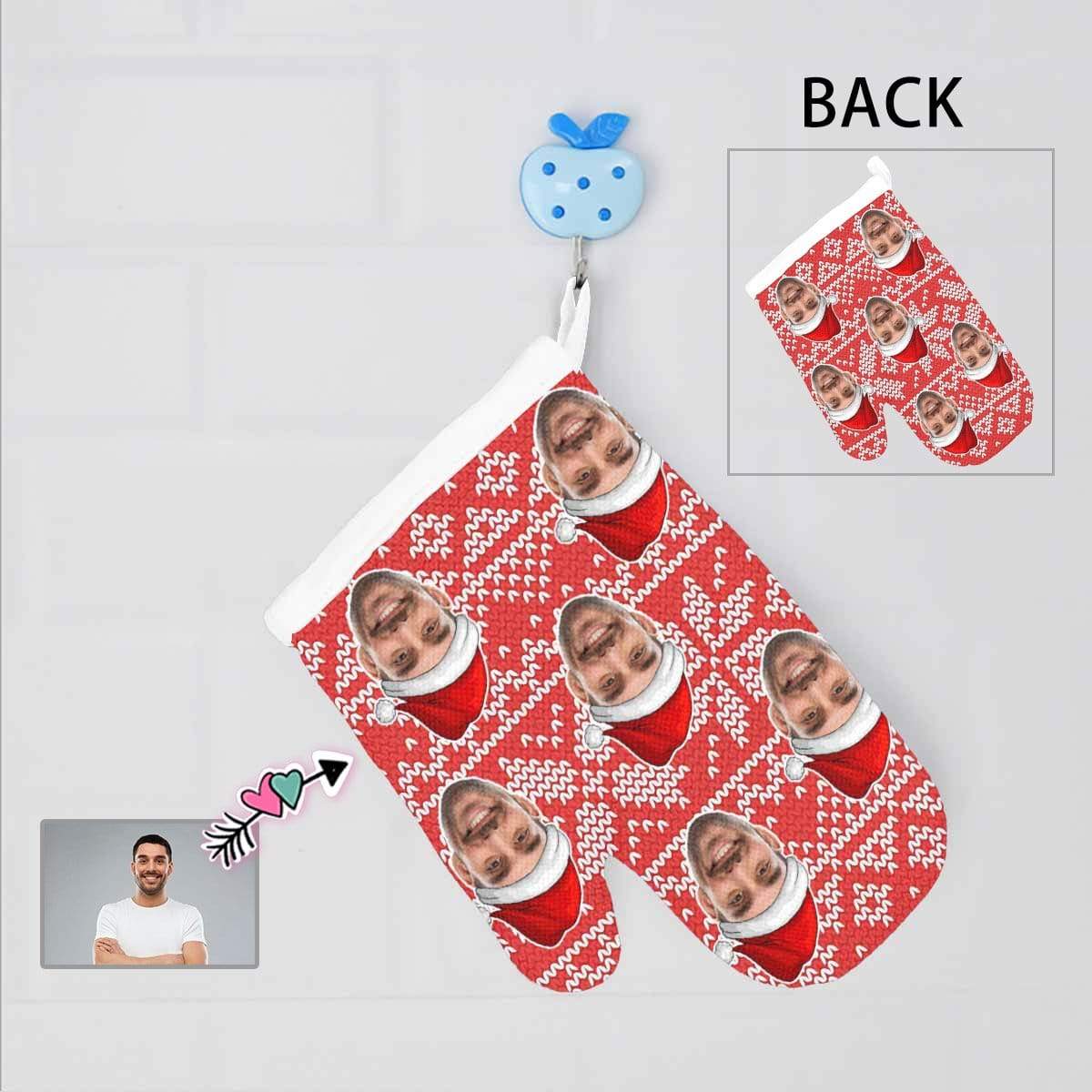 Custom Custom Face Christmas Red Patterns Heat Resistant Oven Mitt(A Pair) - YesCustom