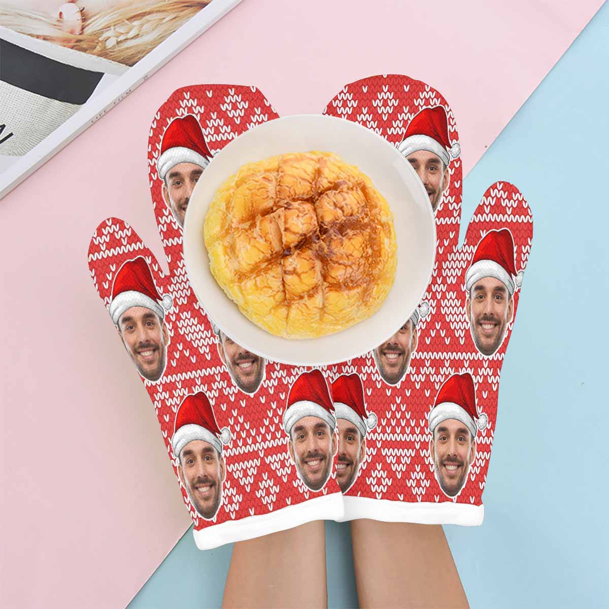 Custom Custom Face Christmas Red Patterns Heat Resistant Oven Mitt(A Pair) - YesCustom