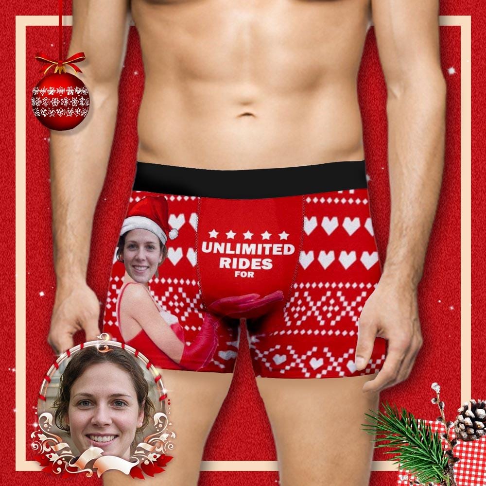 Custom Custom Face Christmas Rides Men's Boxer Briefs Print Your Own Personalized Underwear for Him - YesCustom