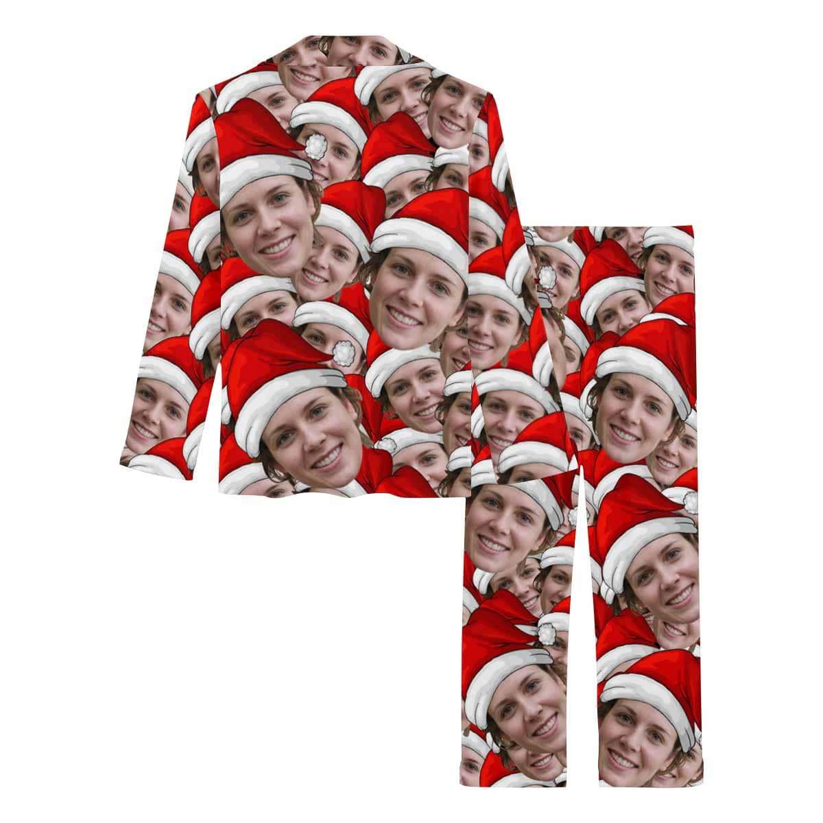 Custom Custom Face Christmas Seamless Head Sleepwear Personalized Women's Slumber Party Long Pajama Set - YesCustom
