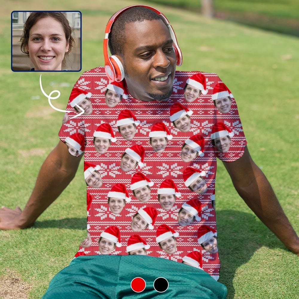 Custom Custom Face Christmas Shirt Personalized My Face on Men's All Over Print T-shirt for Boyfriend - YesCustom