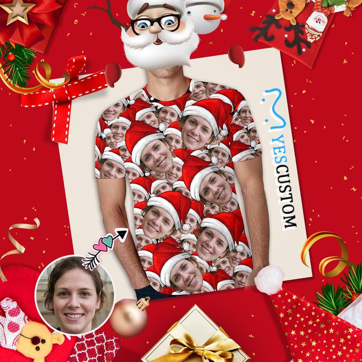 Custom Custom Face Christmas Shirts Seamless Head Men's All Over Print T-shirt Design Face Tee for Boyfriend - YesCustom