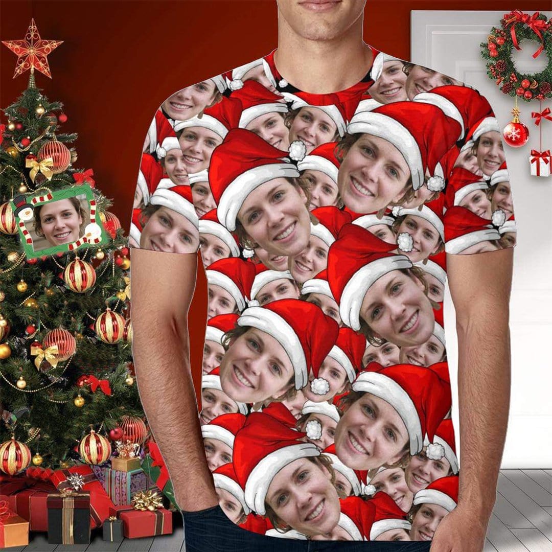 Custom Custom Face Christmas Shirts Seamless Head Men's All Over Print T-shirt Design Face Tee for Boyfriend - YesCustom