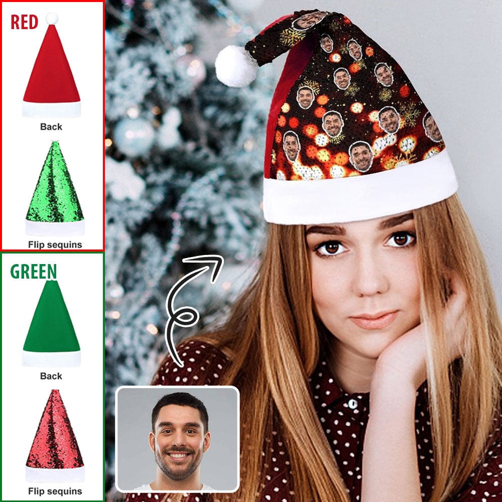 Custom Custom Face Christmas Snowflake Sequin Christmas Santa Hat - YesCustom