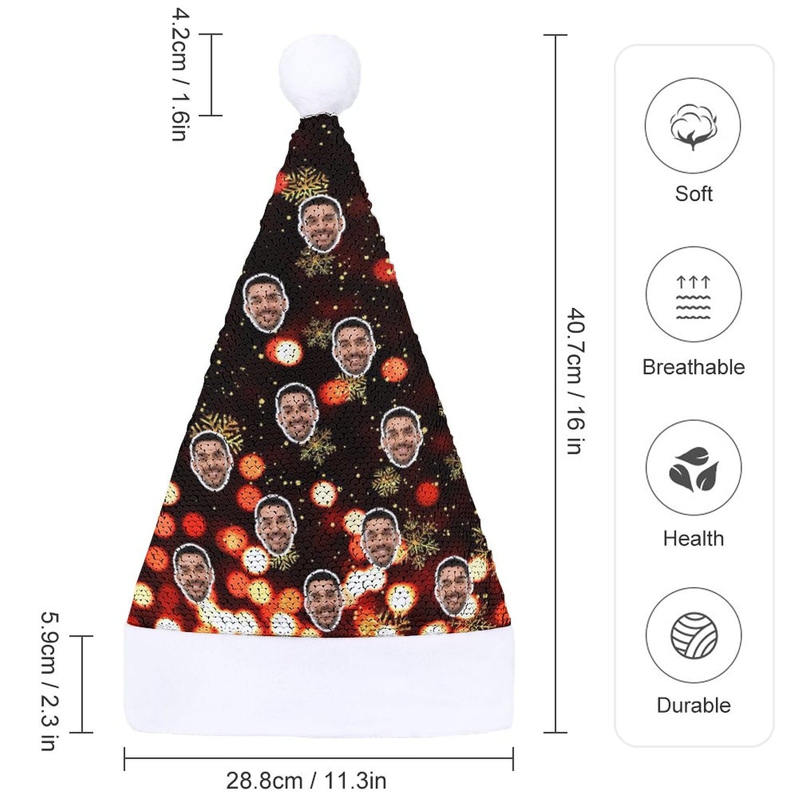Custom Custom Face Christmas Snowflake Sequin Christmas Santa Hat - YesCustom