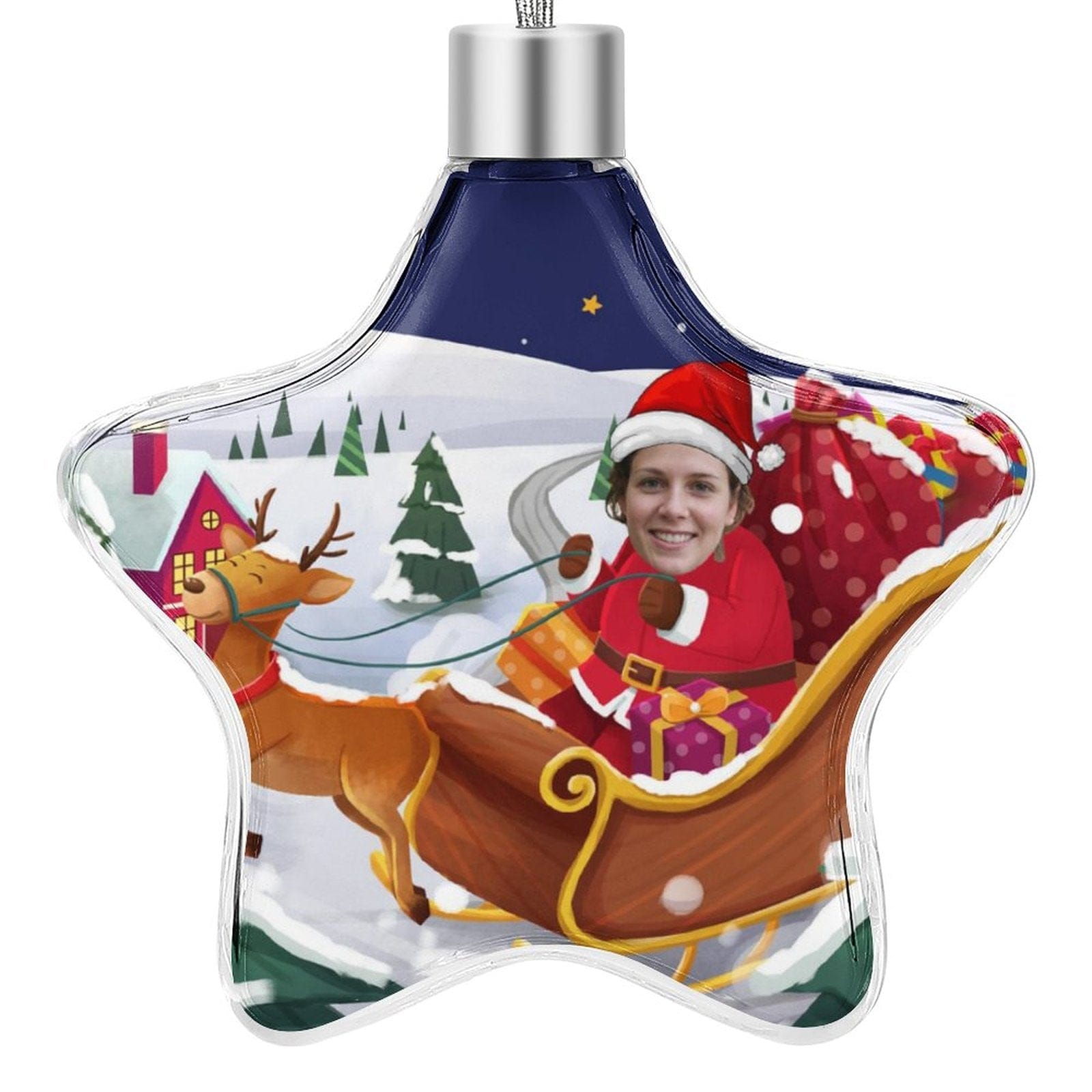 Custom Custom Face Christmas Star Ornament Elk Christmas Santa Claus Hat Pendant - YesCustom