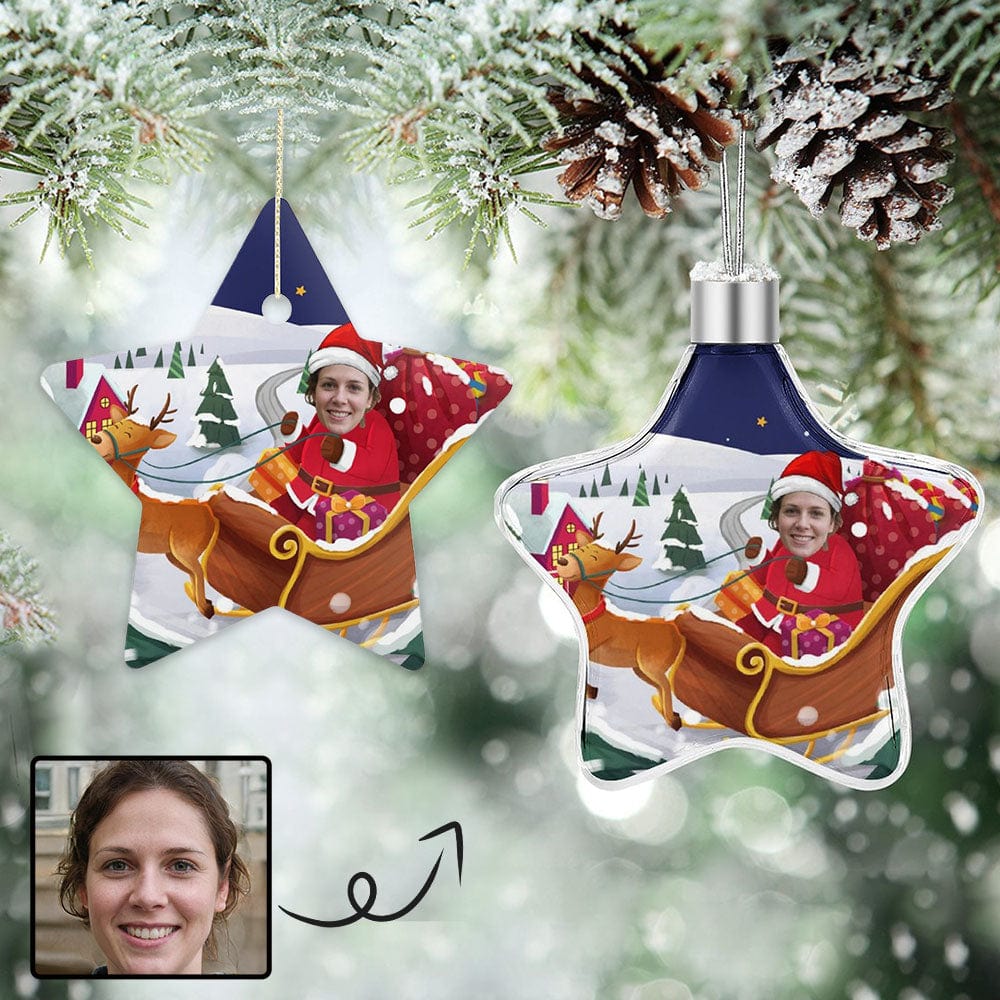 Custom Custom Face Christmas Star Ornament Elk Christmas Santa Claus Hat Pendant - YesCustom