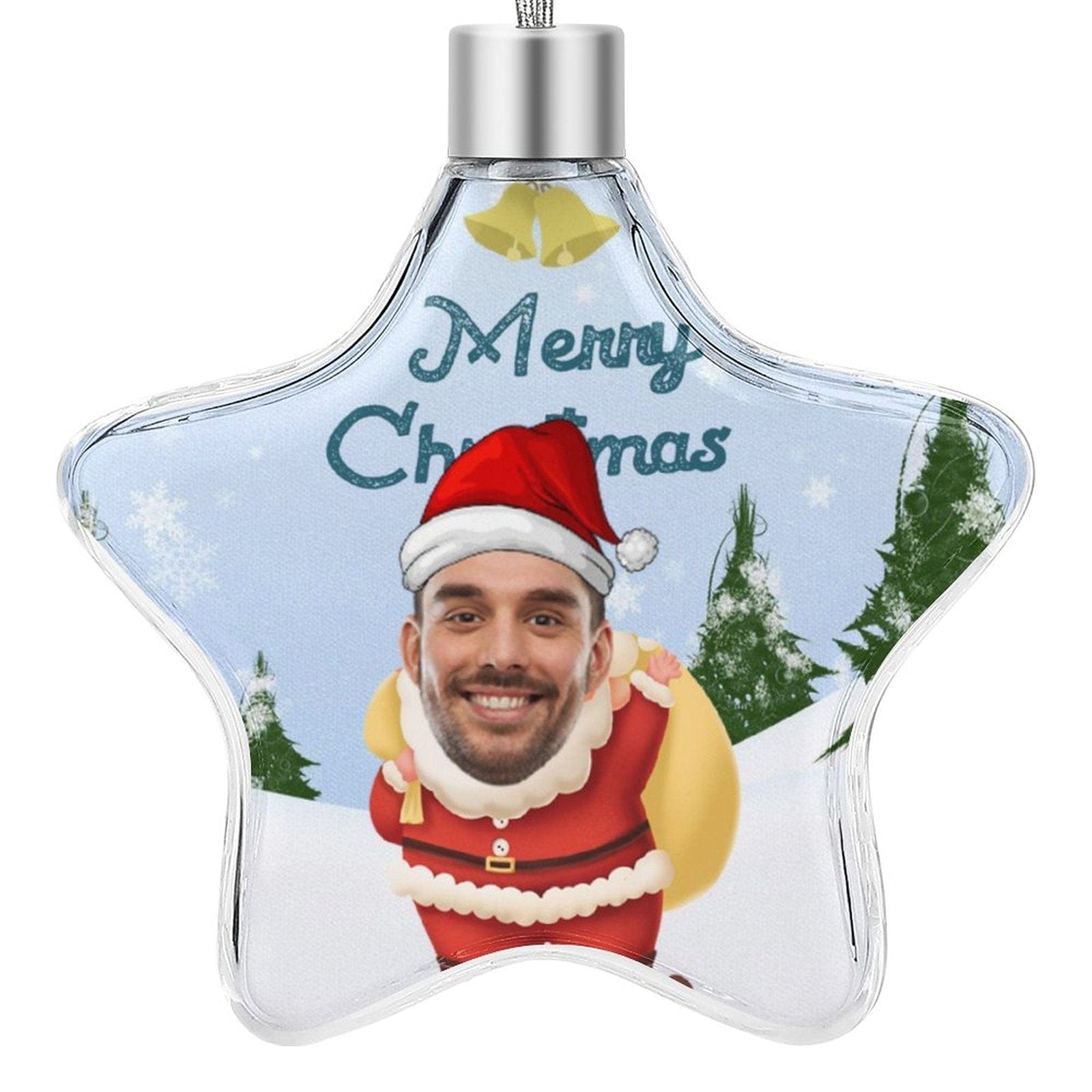 Custom Custom Face Christmas Star Ornament Merry Christmas Santa Hat Pendant - YesCustom