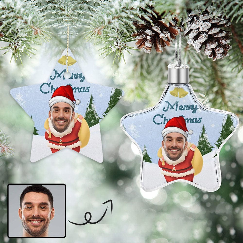 Custom Custom Face Christmas Star Ornament Merry Christmas Santa Hat Pendant - YesCustom