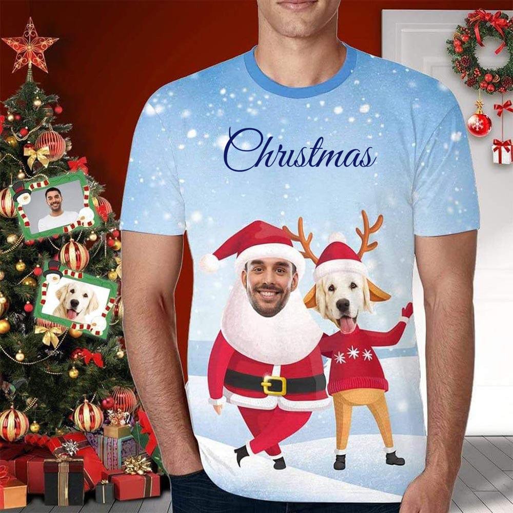 Custom Custom Face Christmas Tee Dog Brother Men's All Over Print T-shirt Unique Photo Shirts Gift for Him - YesCustom