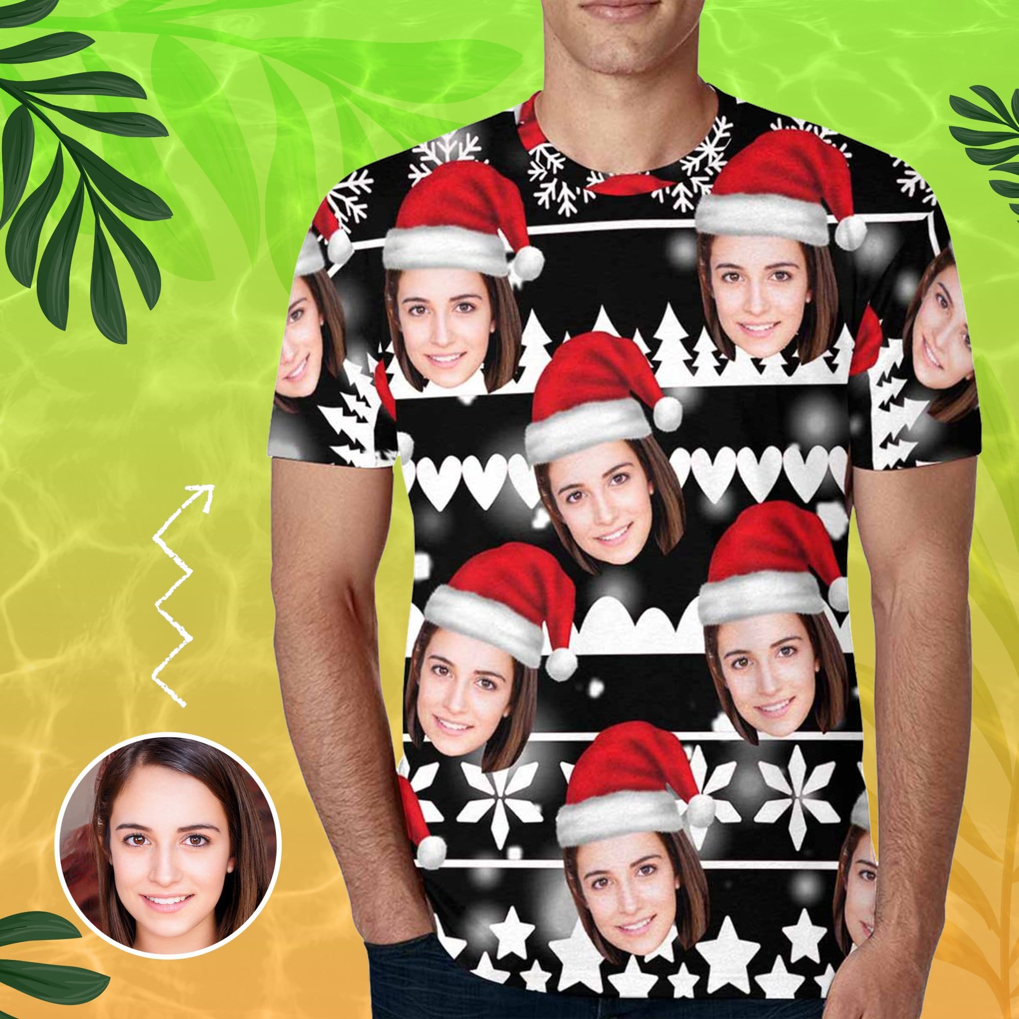 Custom Custom Face Christmas Tee Snowflake Men's All Over Print T-shirt with Pictures - YesCustom