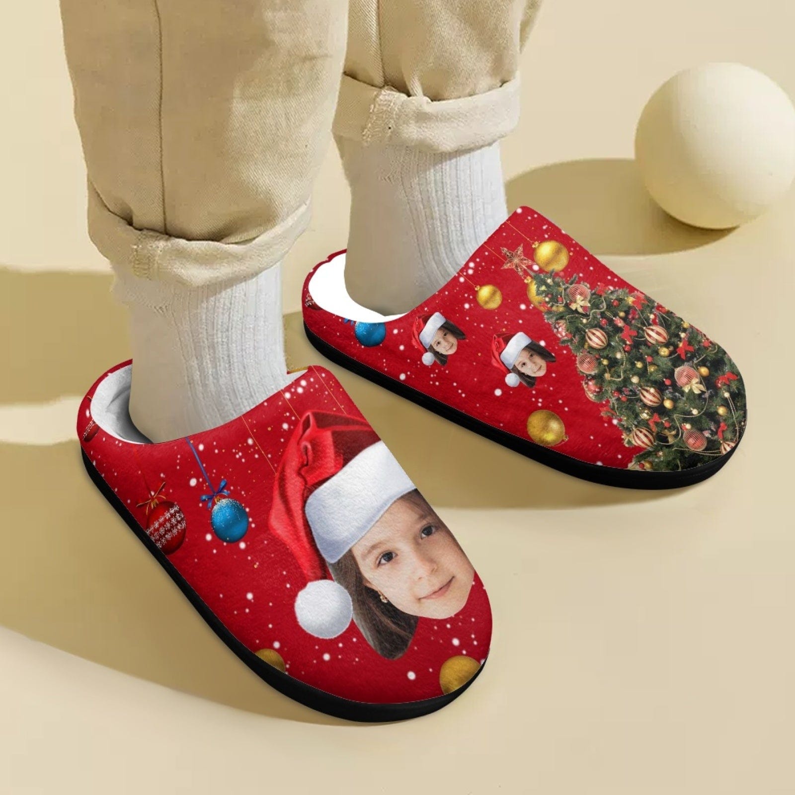 Custom Custom Face Christmas Tree Cotton Slippers for Adult&Kids Personalized Non-Slip Slippers Warm House Shoes - YesCustom