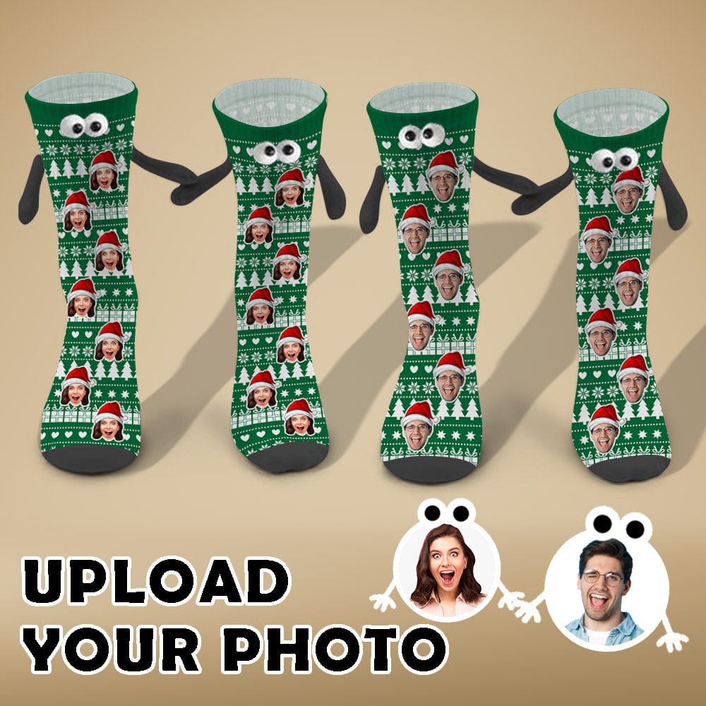 Custom Custom Face Christmas Tree Green Magnetic Holding Hands Socks Suction Funny Big Eye Socks - YesCustom