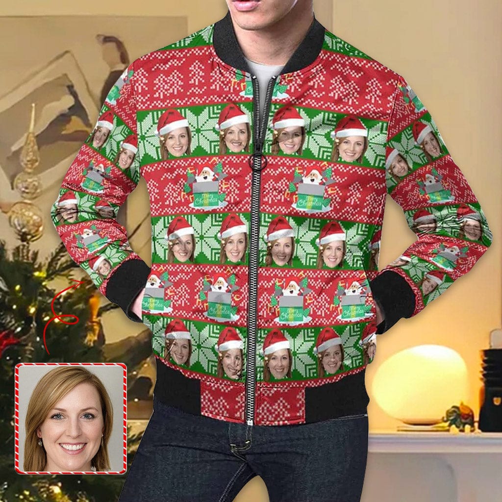 Custom Custom Face Christmas Tree Men's Jacket - YesCustom