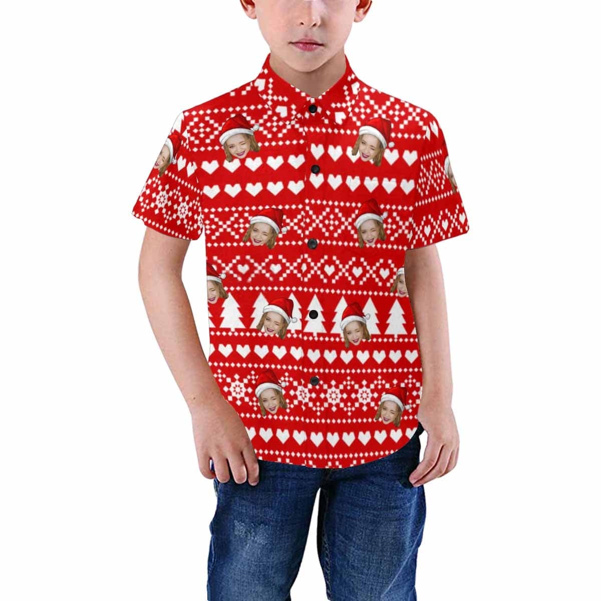 Custom Custom Face Christmas Tree Teenage Hawaiian Shirt - YesCustom