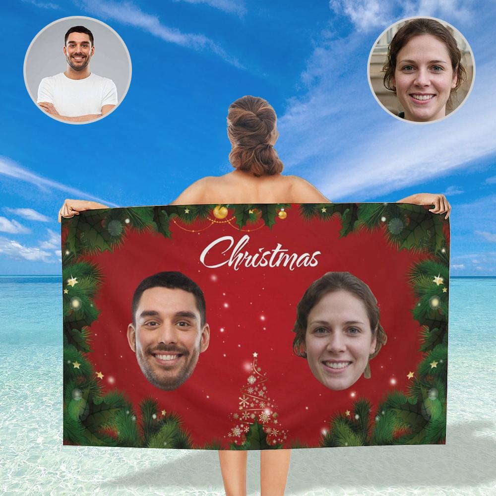 Custom Custom Face Christmas Two Big Heads Bath Towel 30"x56" Beach Towel Kids Towel Pool Towel Camp Towel - YesCustom