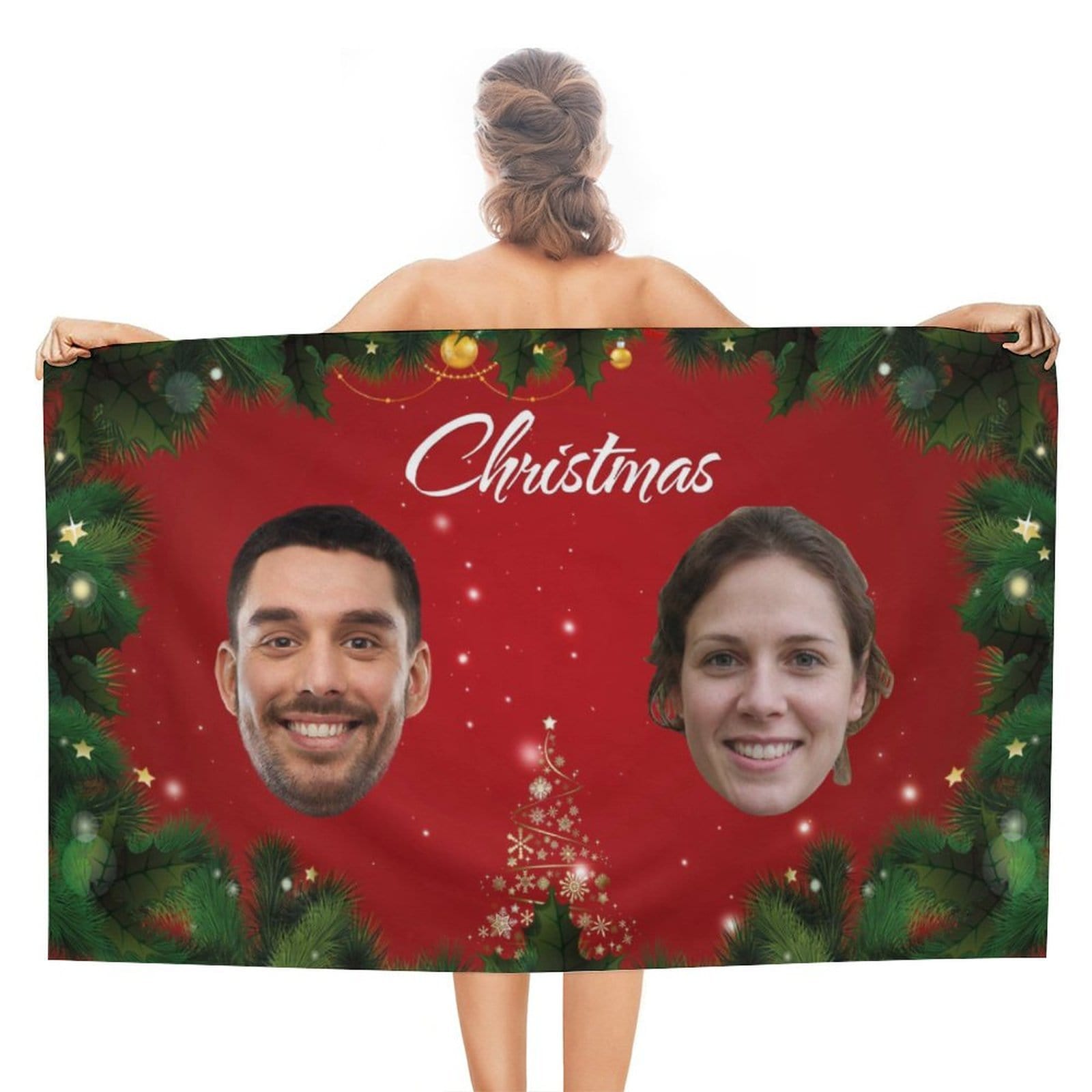 Custom Custom Face Christmas Two Big Heads Bath Towel 30"x56" Beach Towel Kids Towel Pool Towel Camp Towel - YesCustom