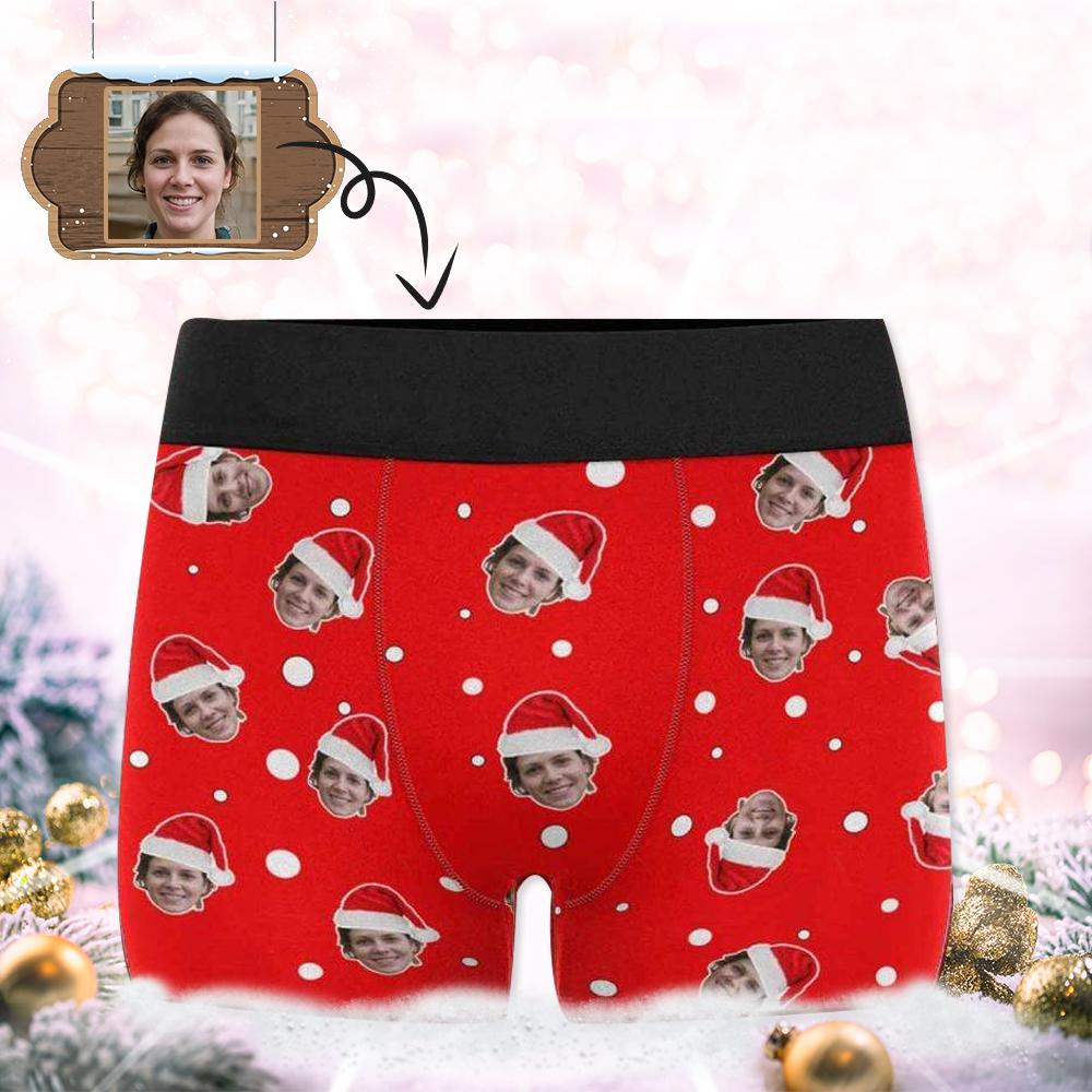 Custom Custom Face Christmas White Dot Men's All-Over Print Boxer Briefs Create Your Own Underwear for Him - YesCustom