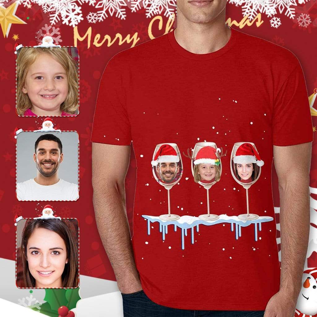 Custom Custom Face Christmas Wine Cup Family Matching All Over Print T-shirt - YesCustom