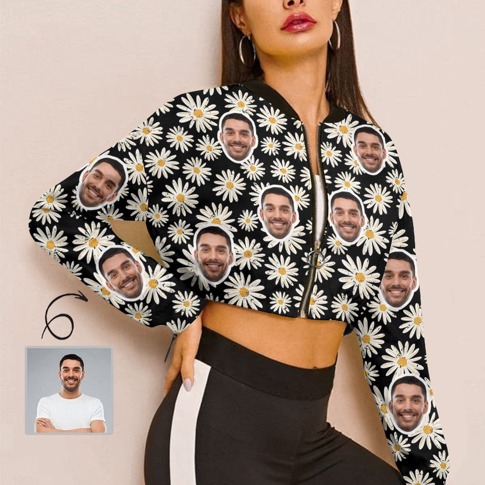 Custom Custom Face Chrysanthemum Women's Cropped Jacket Chiffon Jacket - YesCustom
