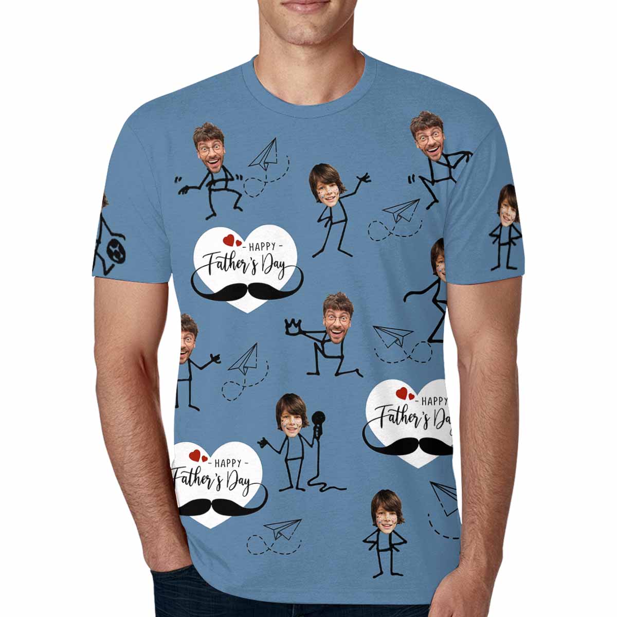 Custom Custom Face Classic Unisex T-shirt Stick Figure Happy Father's Day Best Gift For DAD - YesCustom