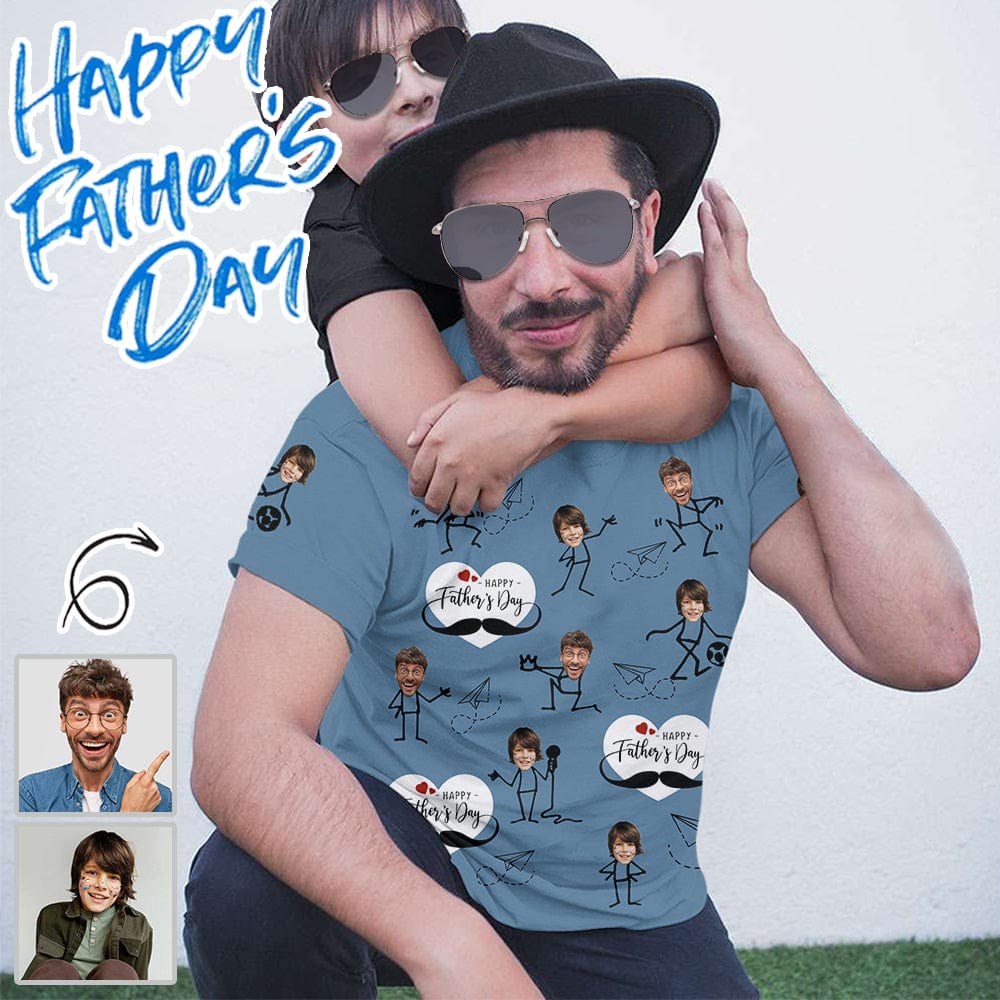 Custom Custom Face Classic Unisex T-shirt Stick Figure Happy Father's Day Best Gift For DAD - YesCustom