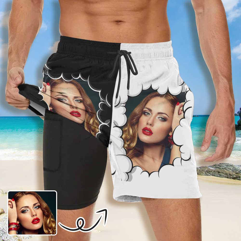 Custom Custom Face Clouds Men's Quick Dry 2 in 1 Surfing & Beach Shorts Male Gym Fitness Shorts - YesCustom