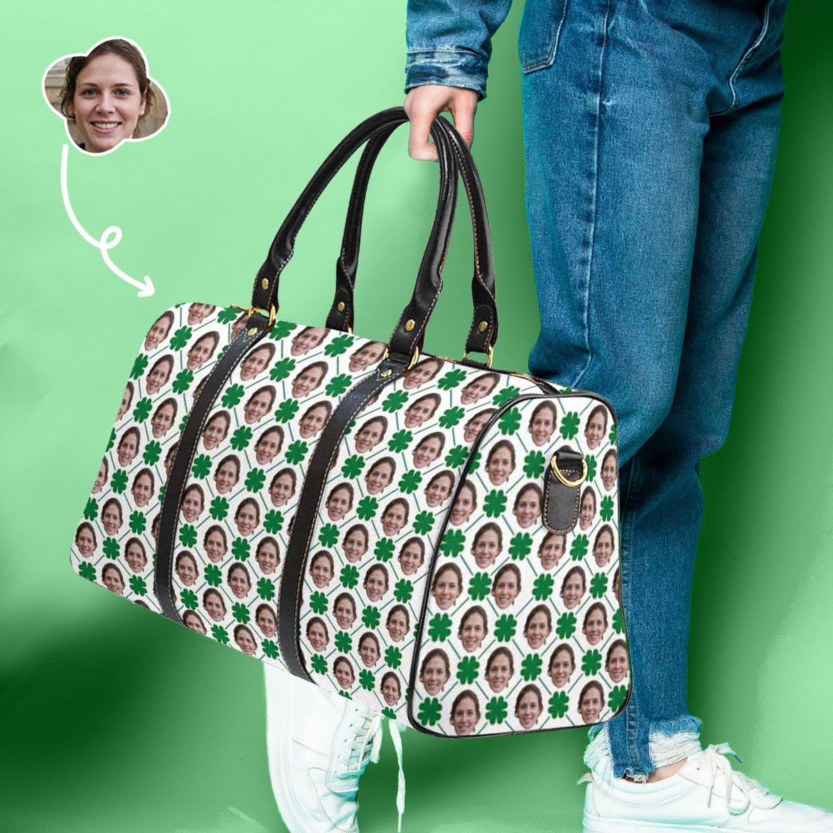 Custom Custom Face Clover Grid Travel Bag - YesCustom