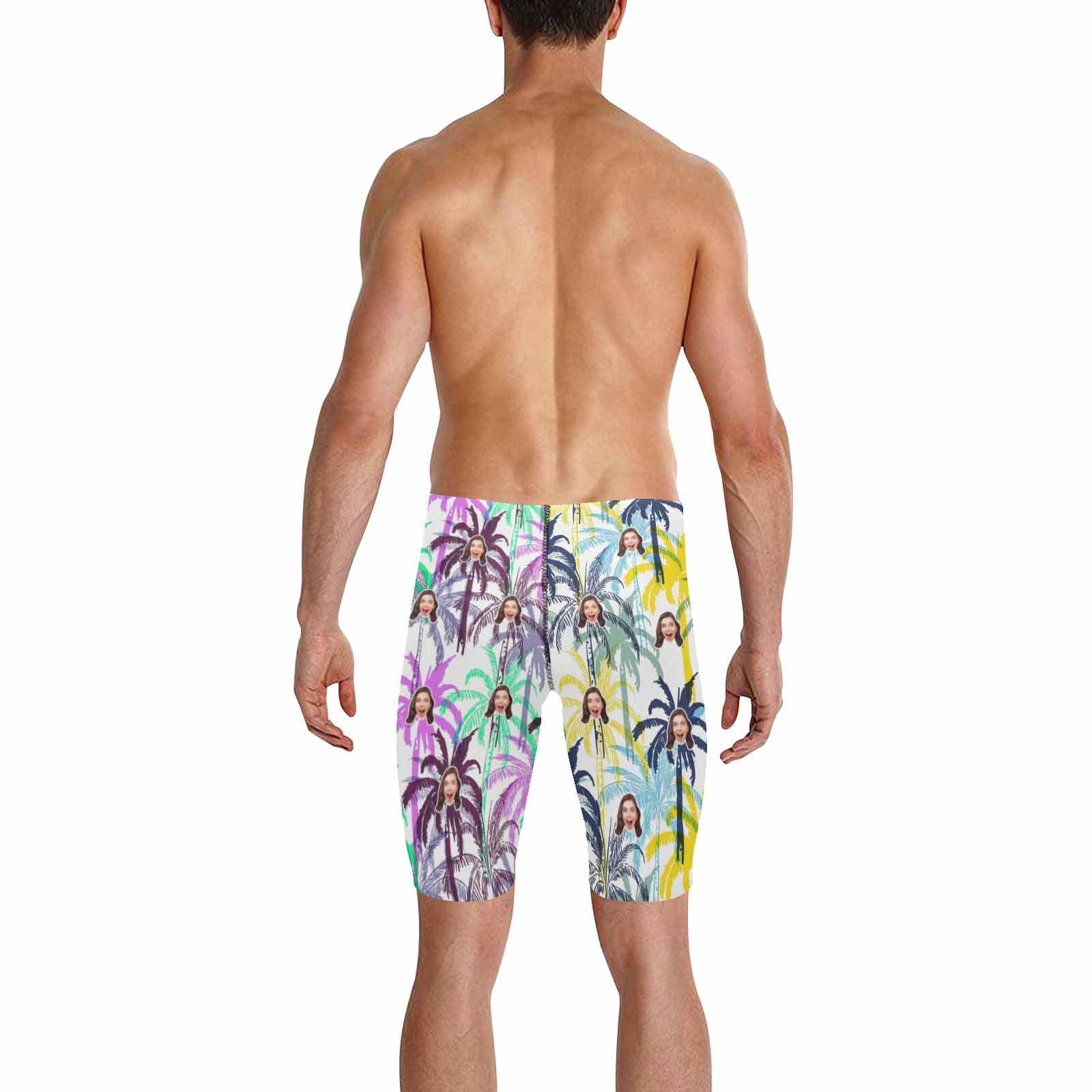 Custom Custom Face Coconut Palms Men's Knee Surf Shorts Rash Guard Swim Trunks Mens Personalized Swimsuit Bathing Suit With Girlfriend's Face on - YesCustom