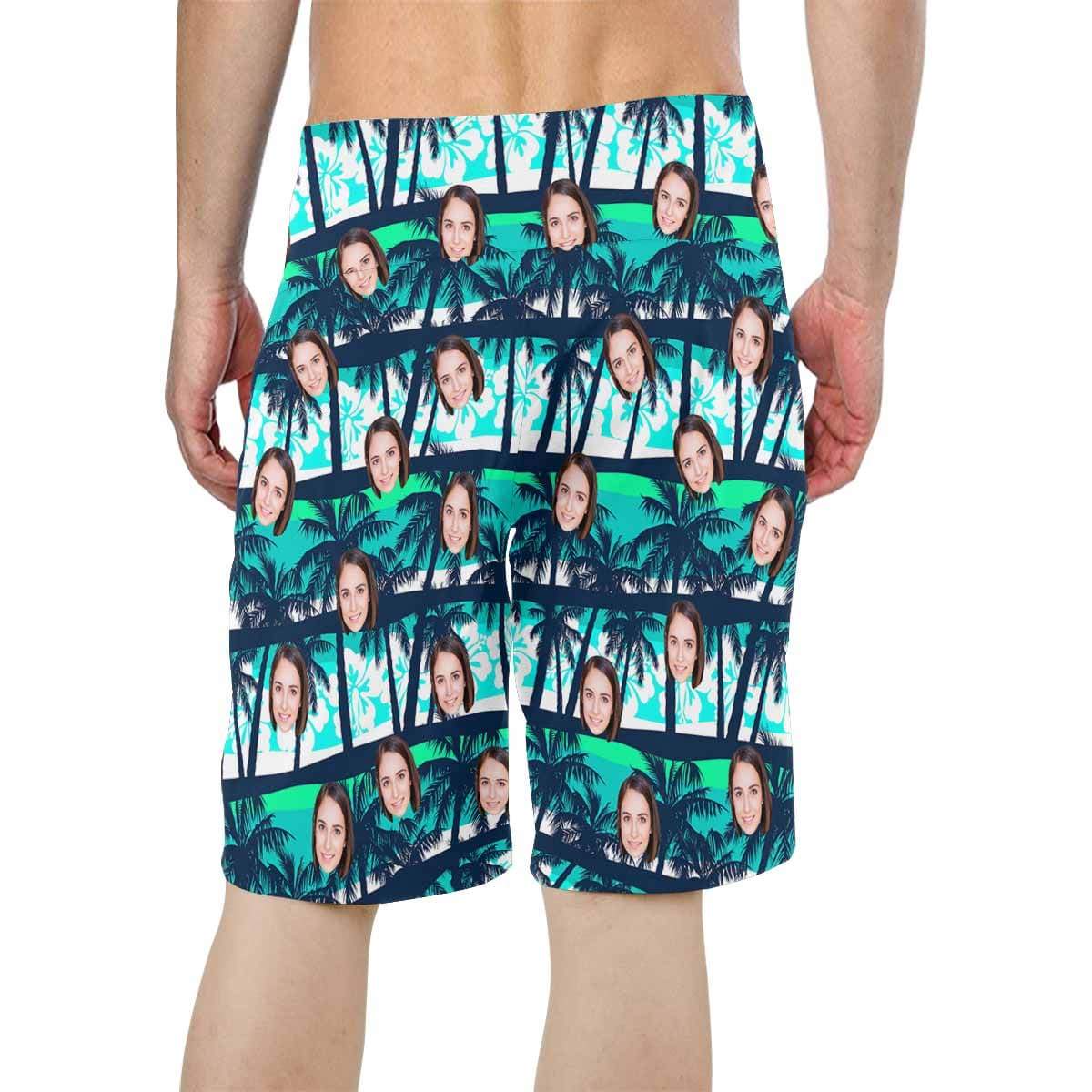 Custom Custom Face Coconut Tree Personalized Photo Men's Beach Shorts Drawstring Shorts - YesCustom