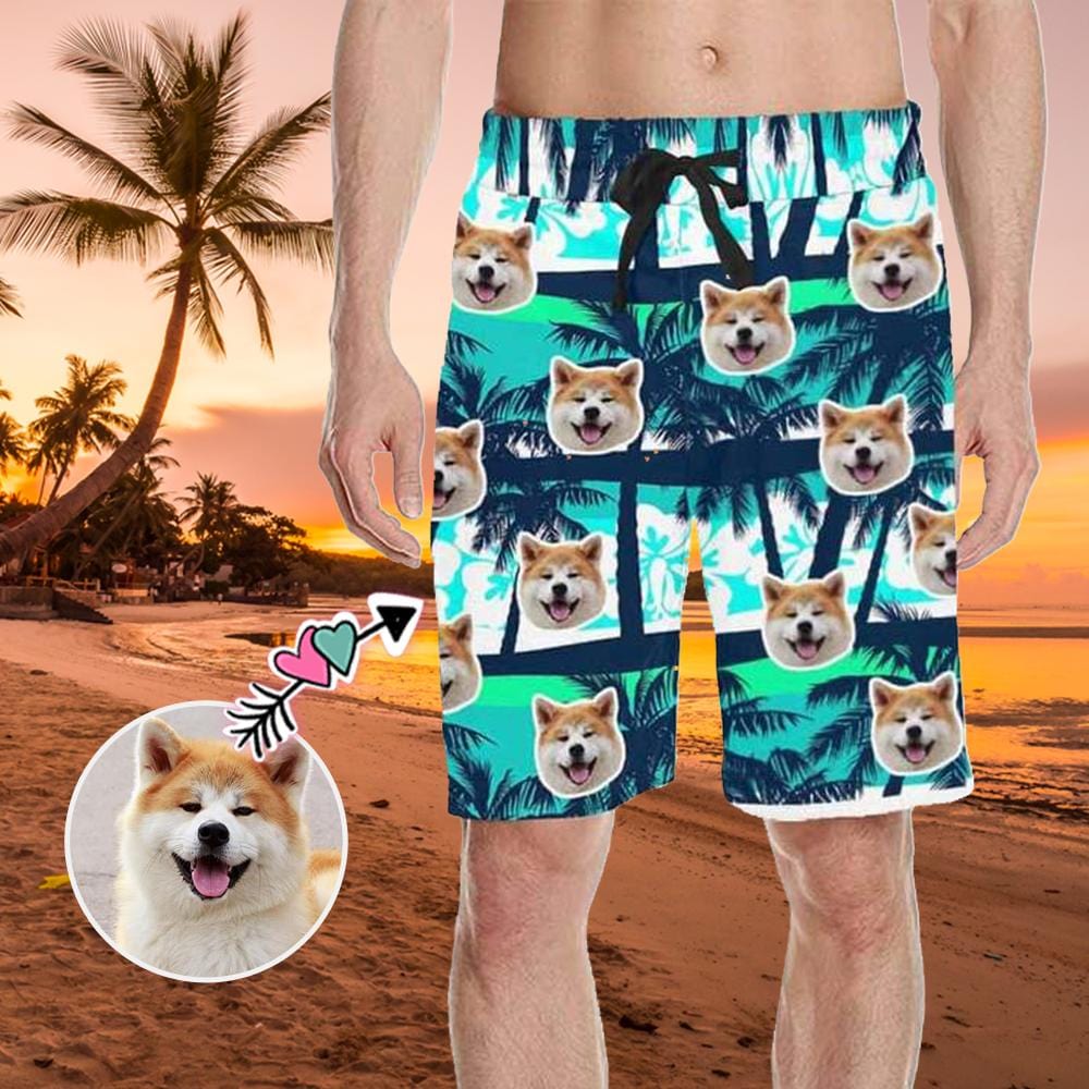 Custom Custom Face Coconut Trees Men's All Over Print Casual Shorts - YesCustom