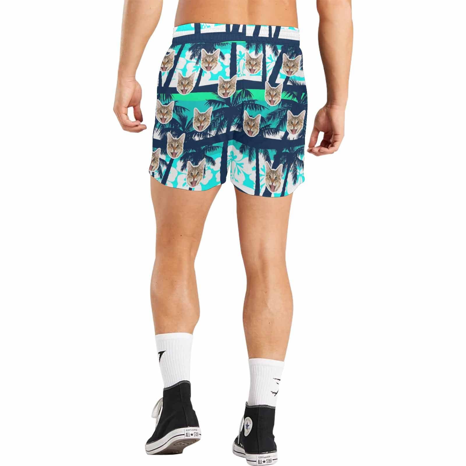 Custom Custom Face Coconut Trees Men's Quick Dry Swim Shorts Men's Print Cat Face Personalized Swim Trunks - YesCustom