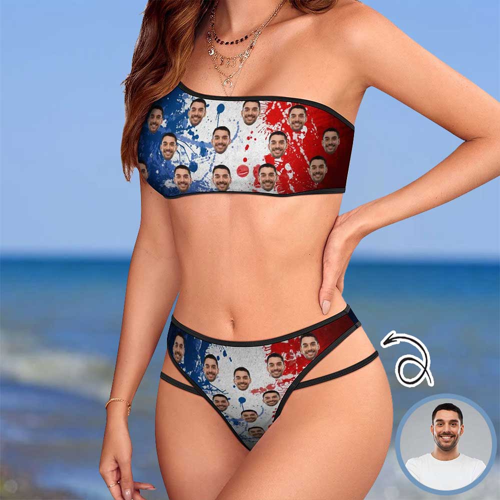 Custom Custom Face Color Elements Of The American Flag Design One Shoulder High Waited Bikini Swimsuit Personalized Women's Two Piece Bathing Suit Beach Outfits - YesCustom