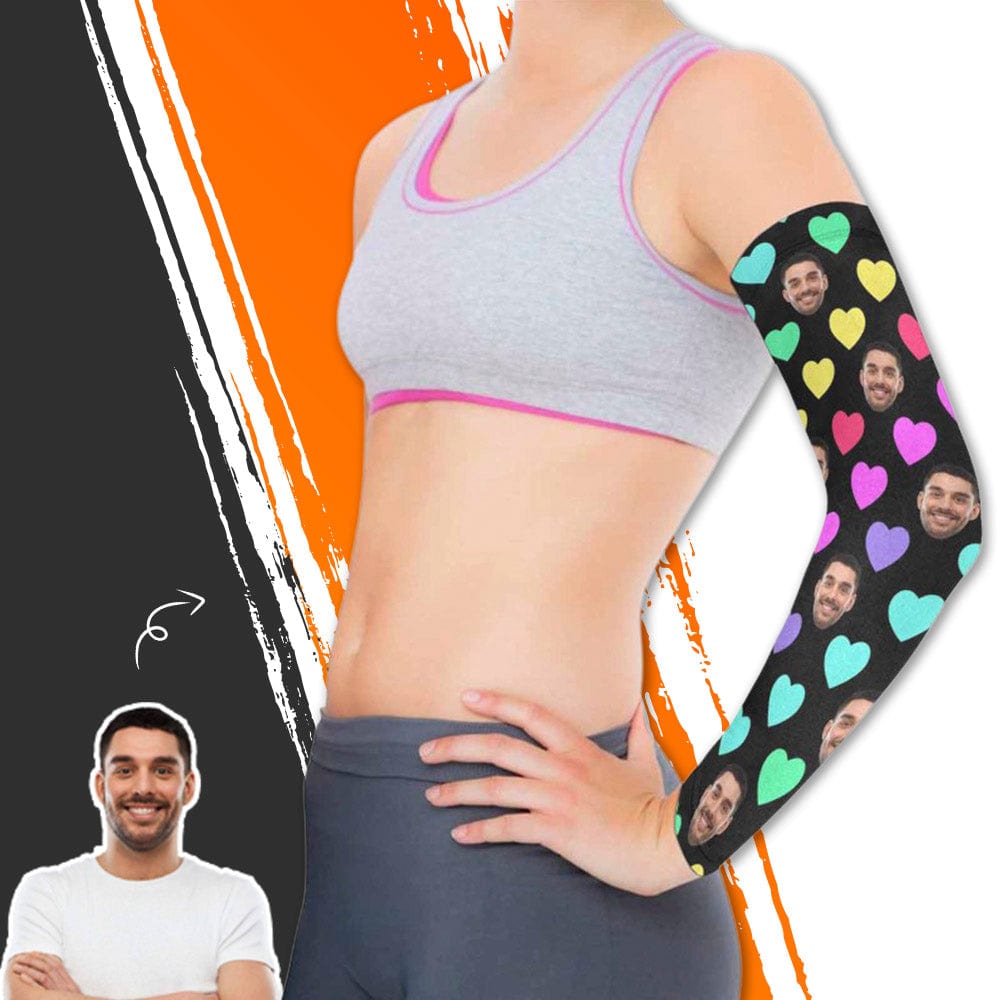 Custom Custom Face Color Heart Ice Silk Sun Arm Sleeves UV Arm Cover Sleeve, Protection for Cycling, Running, Outdoor Sports - YesCustom